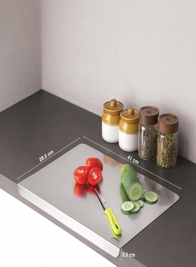 Rena Chopping Board with Angled Edge for Countertop Kitchen Use, Durable Stainless Steel Cutting Board for Meat, Fish, Vegetables and Dough, Easy to Clean, Rust Resistant 41cm x 28.5cm - Image 3